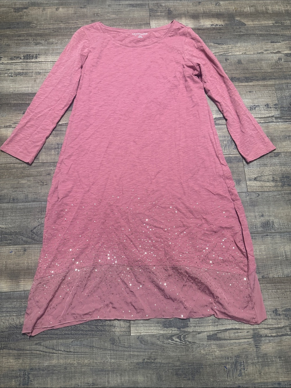 Soft Surroundings Rose Pink Crop Long Sleeve Sequin Hem mDress Women's Medium